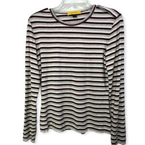St. John ‎ Long Sleeve Striped Crew Neck Viscose BlendBlouse Career Workwear Med